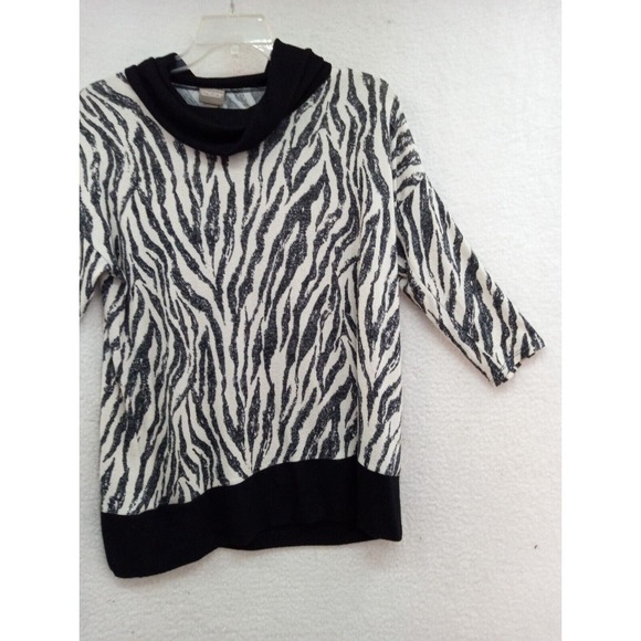 Chicos Mixed Animal Print Black White Turtleneck Sweater‎ Zebra Size 1 - US 8-10 - Picture 7 of 12